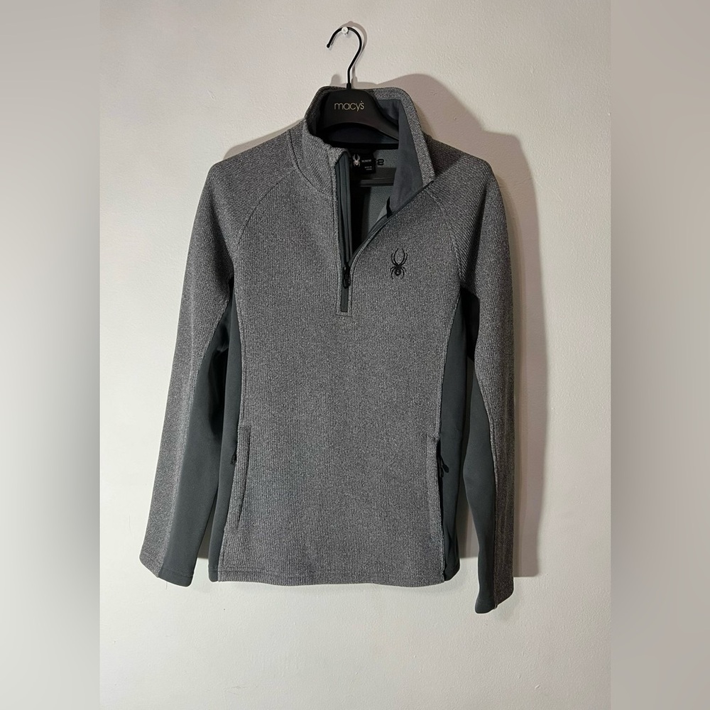Spyder Sweater Mens Medium Gray Black Outbound Half Zip Pullover Ski Outdoor
